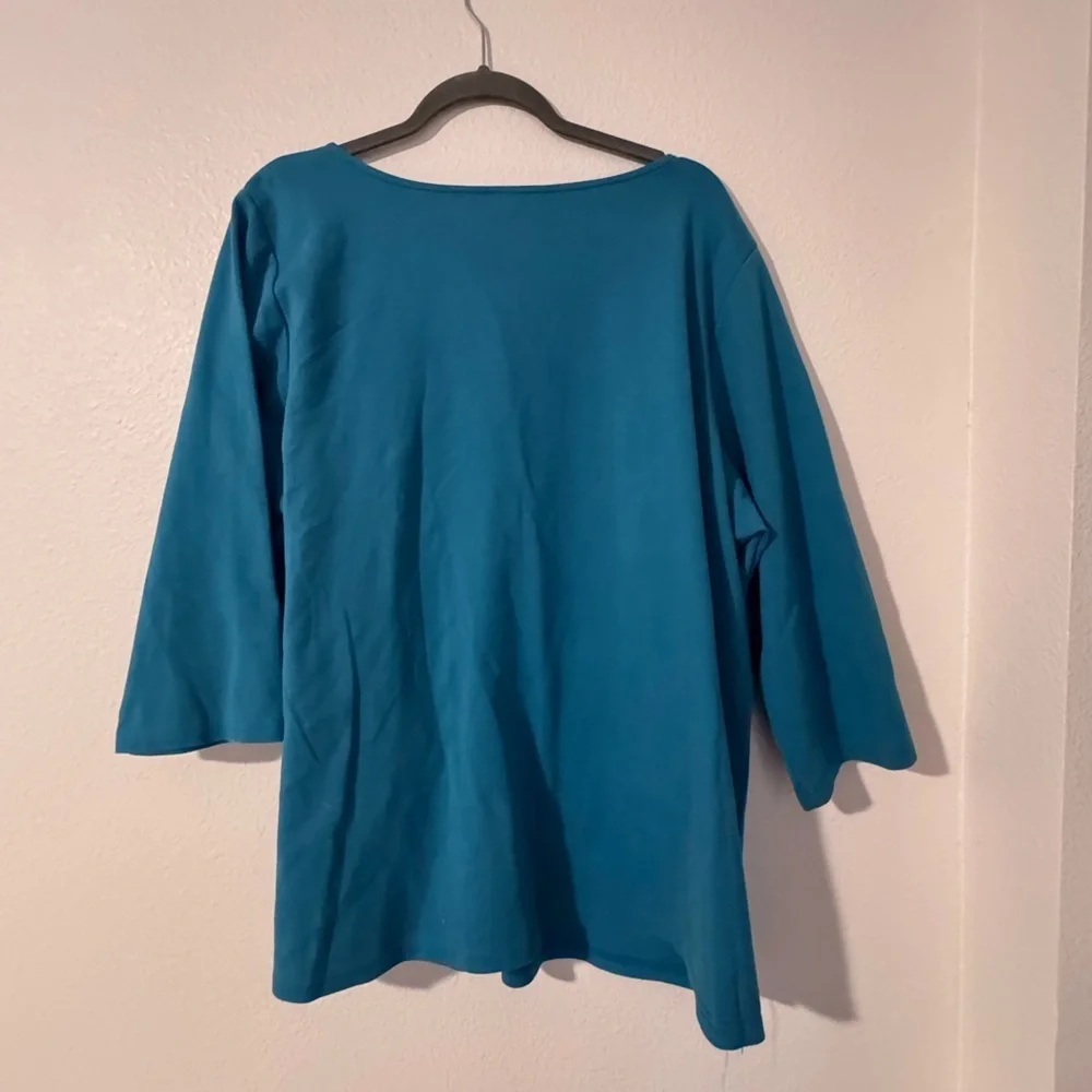 Bob Mackie Wearable Art Teal and Black Geometric Long Sleeve Top Size 2X